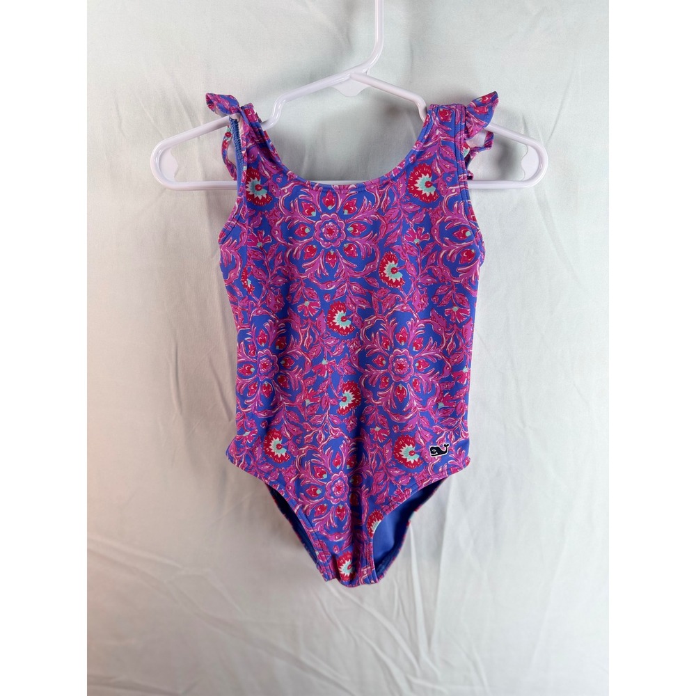 Vineyard Vines‎ Toddler Girls Purple Pink Floral Ruffle One Piece Swimsuit 2T